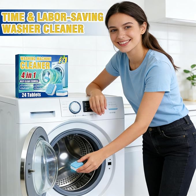 Sugelary Washing Machine Cleaner Tablets 24-Pack, Deep Clean Descaler for Front Loader and Top Load Washers, Washer Cleaner Help Clean Inside Drum and Laundry Tub Seal