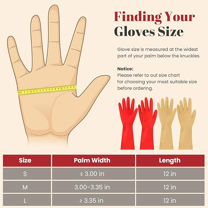 Rubber Cleaning Gloves for Dishwashing - 4 Pairs Kitchen Gloves for Washing Dishes, Reusable Household Gloves for Bathroom, Gardening (Small, Red & Beige, 2 Pairs of Each Color)