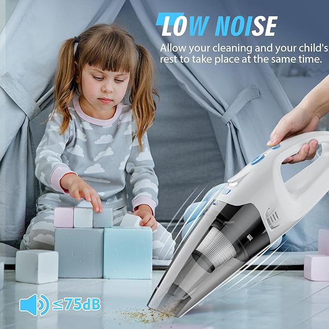 FUOAYOC Handheld Vacuum Cordless, 6KPA Strong Suction & 25 Mins Runtime, 1.6lbs Lightweight Hand Vacuum Cordless Rechargeable with HEPA Filter/LED Light/Multi-Accessories,for Home/Car/Office Cleaning