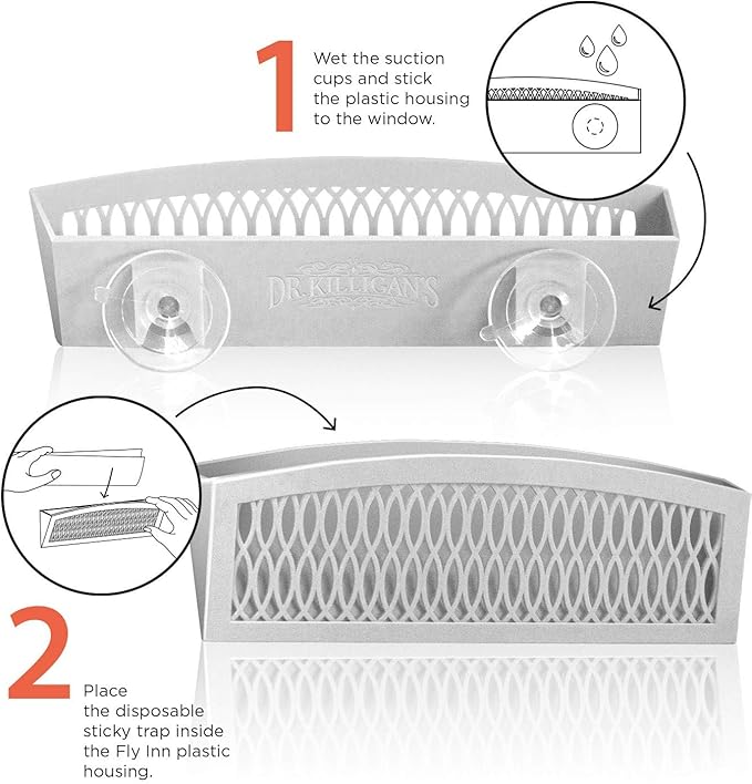 Dr. Killigan's The Fly Inn | Sticky Window Traps | Indoor Insect Trap | Catches and Hides Bugs | Better Than Fly Paper or Ribbon | Get Rid of Flies | (2+4, Gray)