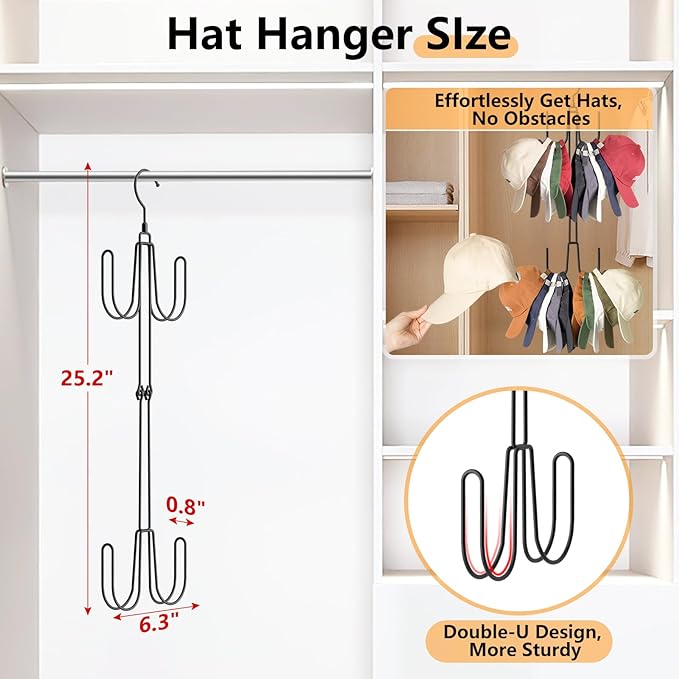 NANATI Hat Hangers for Closet, Stainless Steel Hat Organizer, Hat Racks for Baseball Caps, Cap Organizer for Baseball Caps, 1 Pack