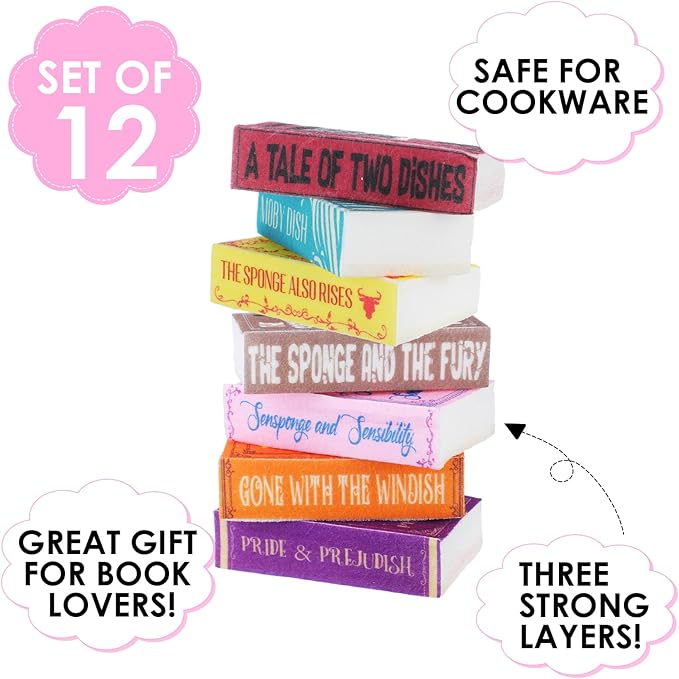 12 Pieces Book Kitchen Sponges Novels Sponges Fun Non-Scratch Scrub for Washing Dishes Pots Pans and Household Cleaning Supplies for Kitchen Dishes Furniture Gifts