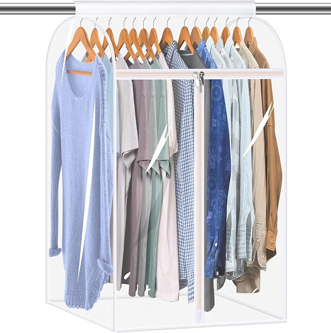 KEETDY 35" Hanging Garment Bags for Closet Storage Large Clear Garment Bags for Hanging Clothes Garment Rack Cover Coat Protector for Suit, Wardrobe, Bottom Enclosed