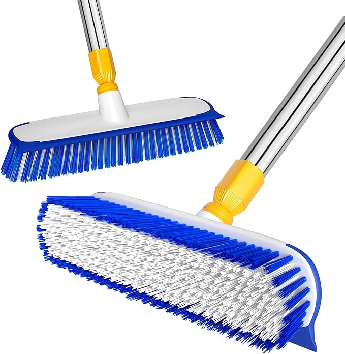 ITTAR 55" Extendable Floor Scrub Brush, 12" Wide Heavy-Duty 2-in-1 Scrub & Squeegee Deck Brush for Tile Grout Shower Floor, Kitchen, Restaurant, Patio & Garage Cleaning