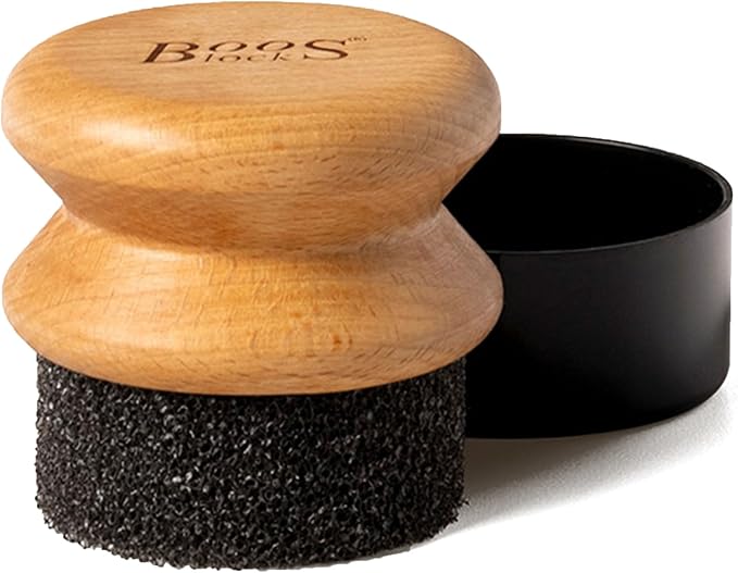 John Boos Oil & Cream Round Applicator for Wood Cutting Boards, Butcher Blocks & Utensils, Beechwood - Solid Hardwood Handle, Silver Ion-Treated Sponge, Storage Cap, Easy and Even Application