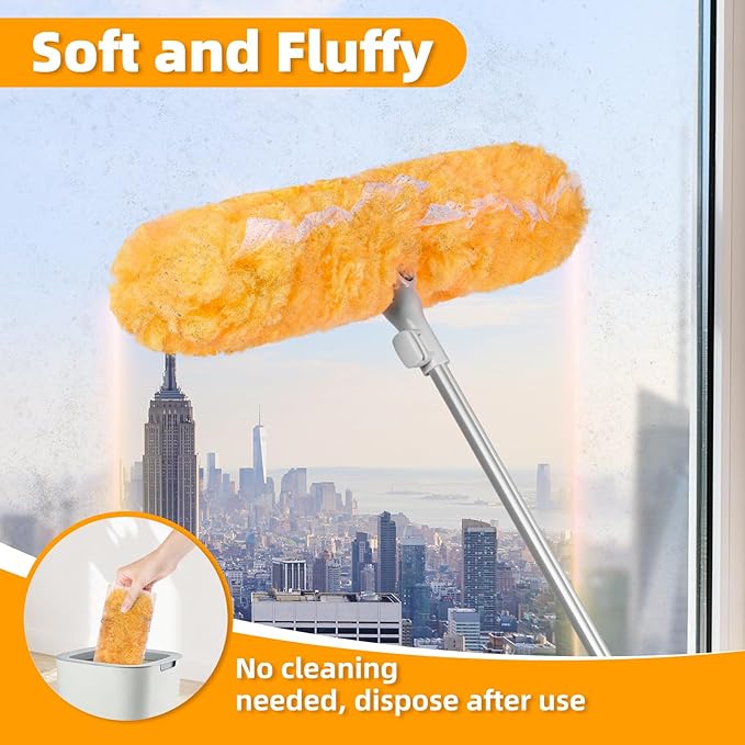 6 ft Extendable Handle with 20 Duster Refills, Heavy Duty Duster Refills Kit Compatible with Swiffer, 360 Disposable Microfiber Duster Pads for Ceiling Fan, Window & Hard to Reach Areas Cleaning