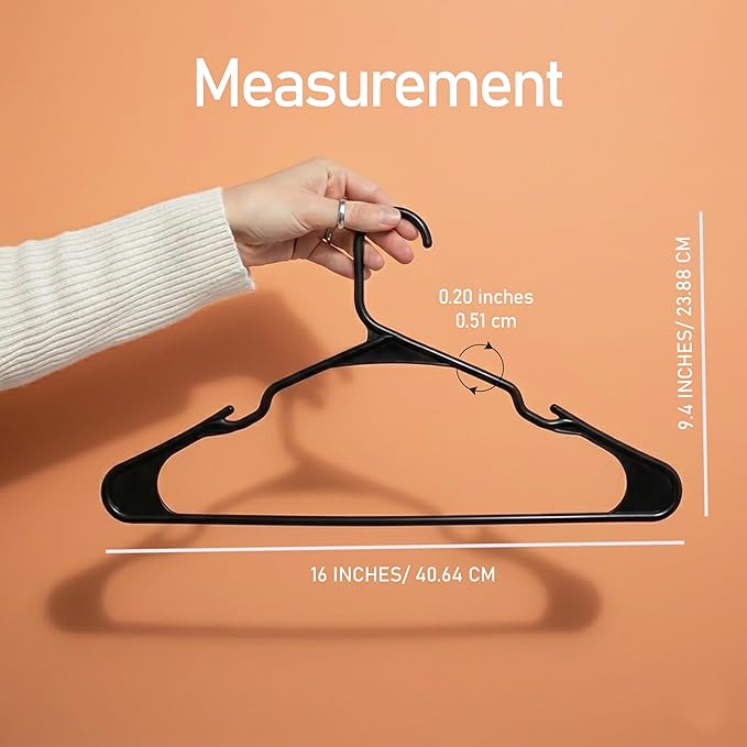 Utopia Home Plastic Hangers 200 Pack - Perfect Space Saving Clothes Hanger - Durable and Strong - Perfect Closet Organizers with Shoulder Grooves (Black)