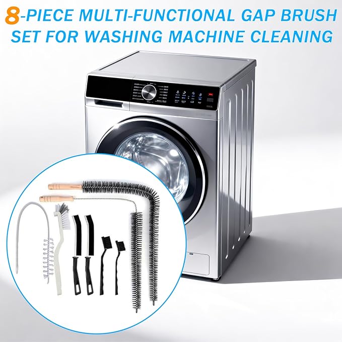 8 Pcs Washing Machine Cleaning Brush,Dryer Vent Cleaner Kit, Long Handle Crevice Brush Kit for Bathroom, Kitchen, Tile, Grout, Sink, Shower, and Vent Maintenance