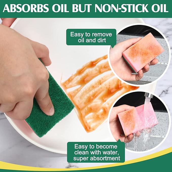 Patelai 100 Pcs Heavy Duty Sponges Kitchen Bulk Dish Sponges Cleaning Scrub Sponge Abrasive Scrubber Sponge Non Scratch Scouring Absorbent Dish for Washing Kitchen Assorted Colors