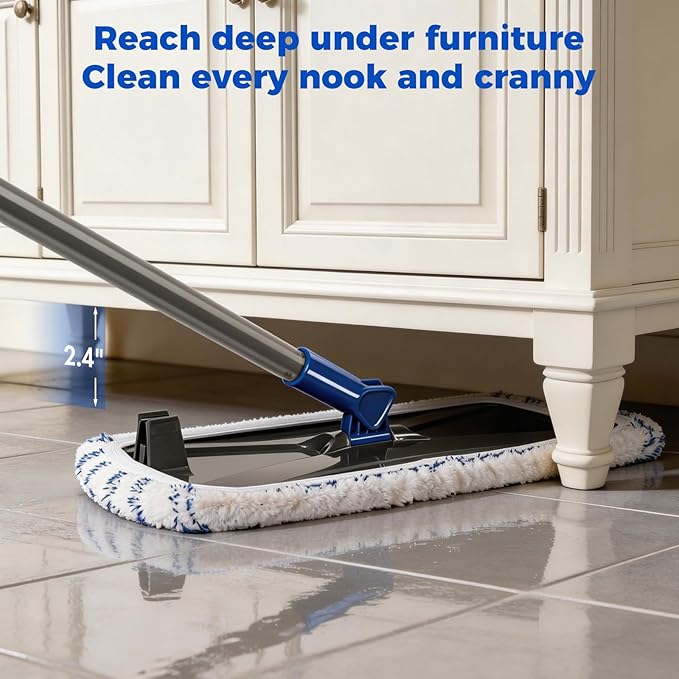 Masthome Extra Large Microfiber Mop for Floor Cleaning, 16“ Flat Mop with 5 Pad for Wet & Dry Use, Dust Mop for Hardwood Laminate Tile Ceramic, 1 Cleaning Scraper Included-Blue