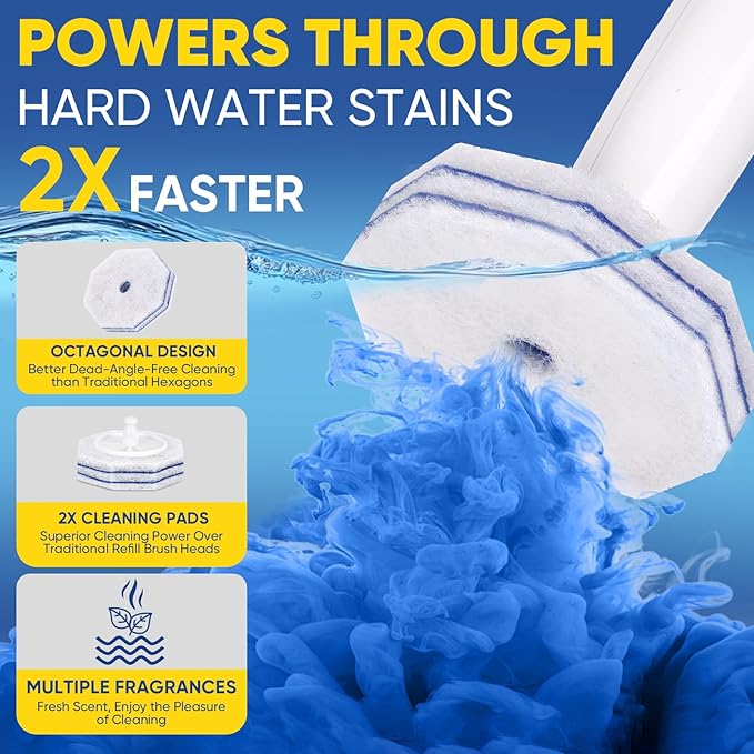 15Ct Aromative Toilet Brush Refills, Toilet Bowl Cleaner Refills, Double-Layer Cleaning Pads Added, Disposable Refill Heads for Toilet Bowl Cleaner Wands，Lemon, Blue Ocean, Lavender （Patented）