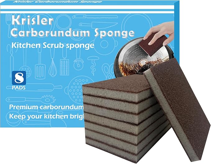 Carborundum Sponge Nano Emery Sponges Caspian Stone Pot Clean Brush Rust Eraser Grit Scouring Pads Pot Cleaning Pads with Carborundum Washing Kitchen Cleaner Tool 8pc