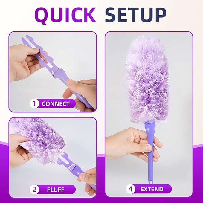 Duster Refills 20-Pack with 2 Handles ， Fits All Swiffer Handles ，4X Efficient for 360° Cleaning on Blinds, Ceiling Fans & Furniture