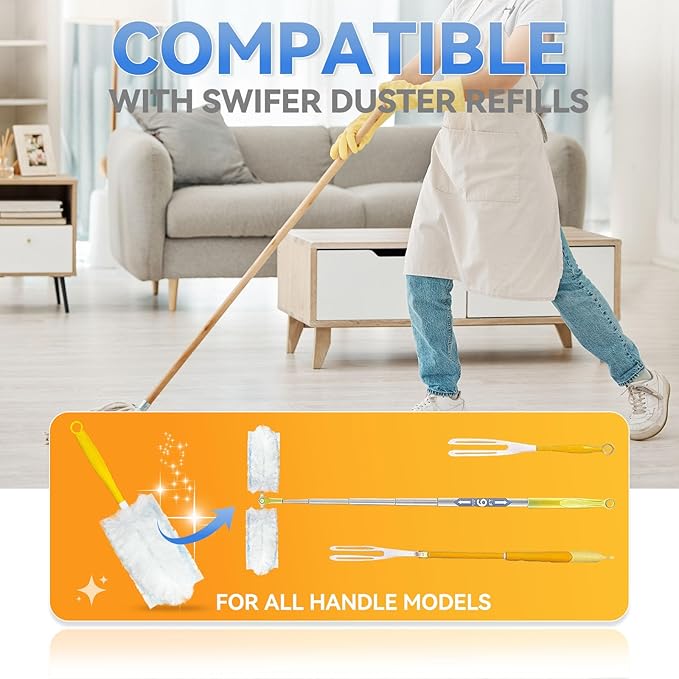 30 Pack Dusters Refills Compatible with Swiffer Duster Handle Models, 180° One Sided Duster Refills for Short and Extendable Handles, with 1 Pack Handle