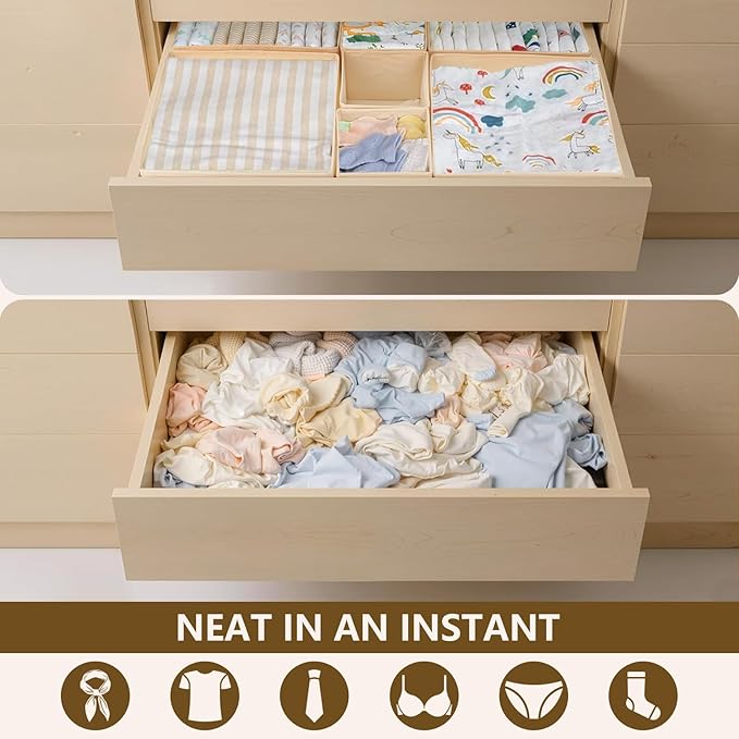 Drawer Organizer Clothes, 16 Pack Dresser Organizer Bins, Foldable Closet Organizers and Storage Fabric Dresser Bins, Shallow Drawer Dividers for Clothing, Underwears, Socks, Tie