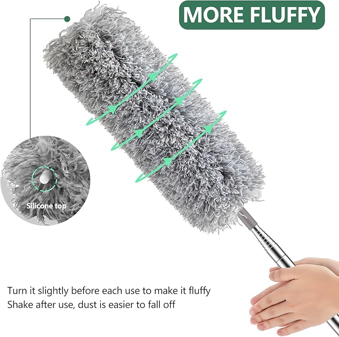 SetSail Dusters for Cleaning, 100-inch Extra-Long Cobweb Duster with Extension Pole, Bendable Microfiber Head & Cobweb Brush Washable Ceiling Fan Cleaner Duster Kit for High Ceilings, Corner