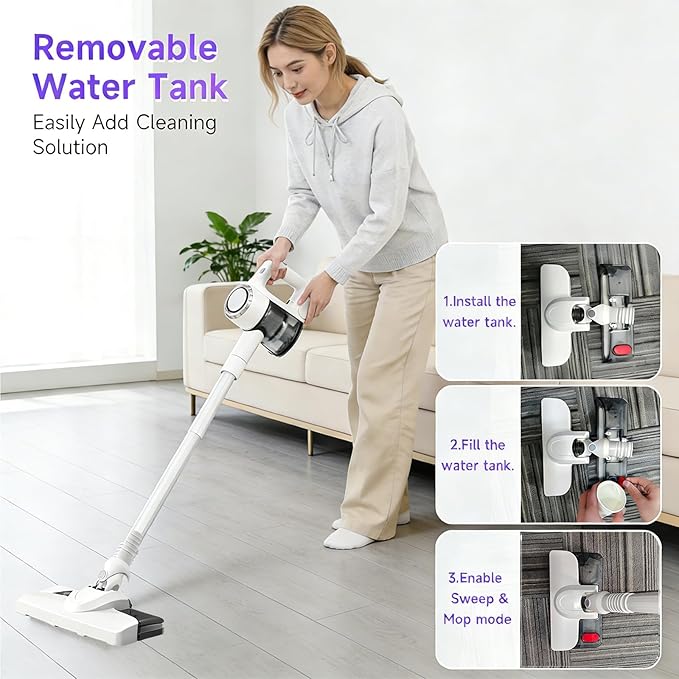 LAQVITA 2026 New Cordless Vacuum Cleaner with Mop Function|1.5L Dust Cup, Washable HEPA Filter| Lightweight 4.27lbs Stick Vacuum for Hard Floors/Tiles + Blower Function, Water Tank & Mop Pads