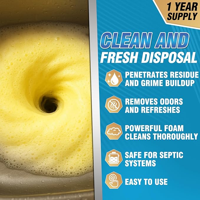 Garbage Disposal Cleaner and Deodorizer Tablets - 50 Count (1-Year Supply), Powerful Foaming Sink Cleaner, Quickly Eliminates Odors, Natural Drain Odor Eliminator for Kitchen Disposal Care