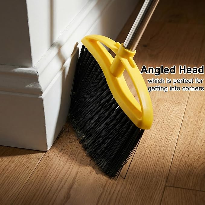 Gloffer Soft Bristles Broom for Indoor Sweeping, Household Cleaning Angle Broom with 55inch Long Handle for Home Office Hardwood Tile Floors Kitchen
