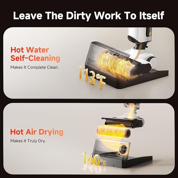 uwant Wet Dry Vacuum Cleaner 180°Lay-Flat Push-in Vacuum Mop All in One with 18000Pa Suction Auto Self-Cleaning Anti Odor Stick Dual-Edge Vacuum Cleaner Set of 1 for Hard Floor/Carpet D100