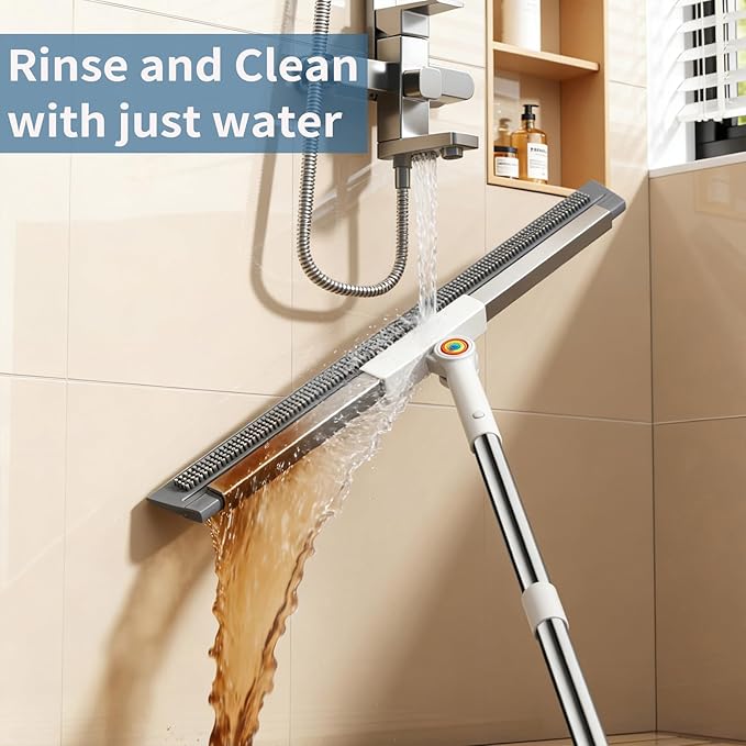 Floor Squeegee for Concrete Floor, Squeegee for Floor with 180° Rotating Head & 63" Long Handle, Garage Floor Squeegee Broom for Epoxy, Pet Hair, Water Removal, Tile Floor, Shower Glass, Driveway