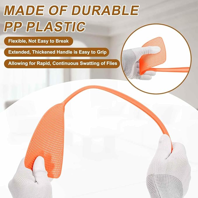 HARFINGTON 3pcs Fly Swatter 5.5"x4.9" Plastic Manual Heavy Duty Long Handle Fly Swatter for Home Indoor Outdoor, Orange