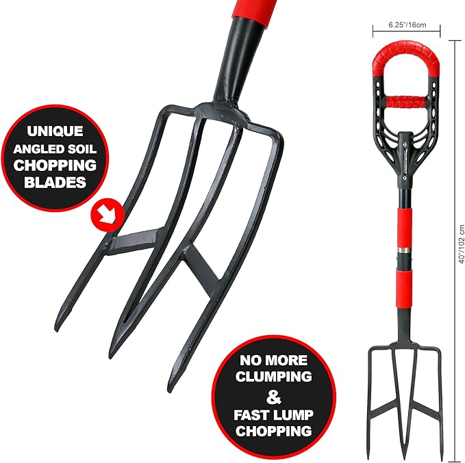 Roamwild Multi-Digger Garden Digging Spading Fork – Fibreglass Light Weight Gardening with Unique Dual Soft AIR Light Grip Technology & Soil Lump Cutting Bladed Tines (Fork)
