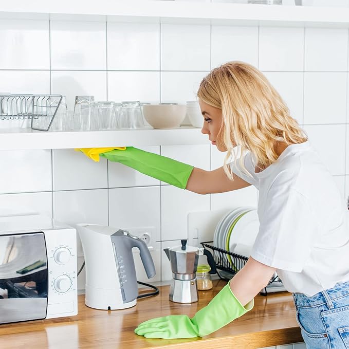 3 Pairs Rubber Cleaning Gloves Latex Free Dishwashing Gloves - 13" Reusable Nitrile Gloves Medium, Green+Orange+Red