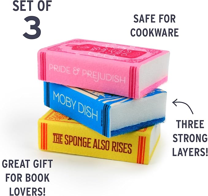 Genuine Fred Neat and Novel, Book Kitchen Sponges, Set of 3