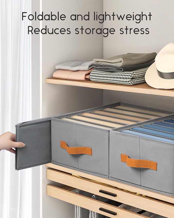 Homsorout Closet Organizers and Storage - Fabric Clothes Organizer with Handles, Foldable Jeans Organizer for Clothes, Drawer Organizer for Shirts, Bra, Sweater, Scarf, 8 Pack, Grey