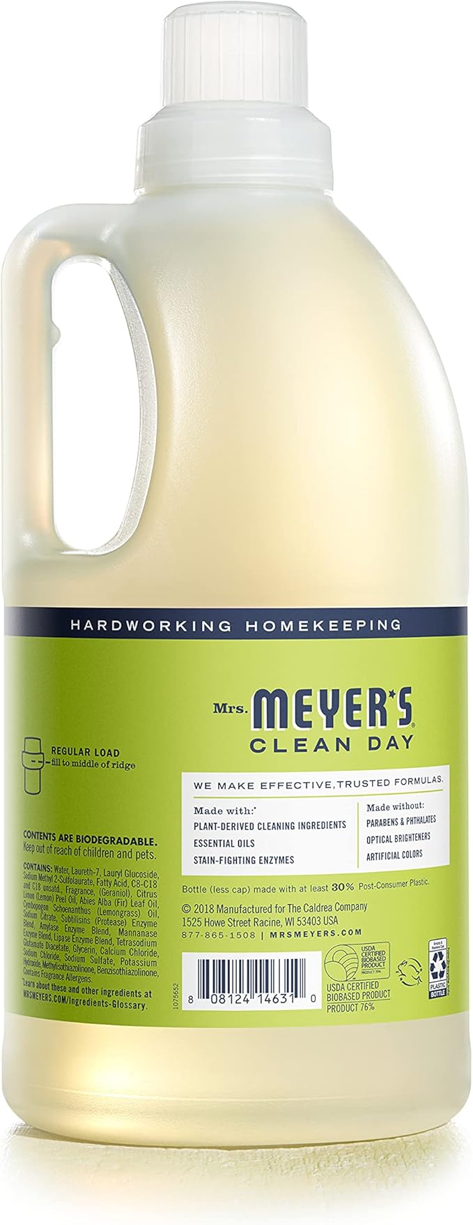 MRS. MEYER'S CLEAN DAY Liquid Laundry Detergent, Infused with Essential Oils, Lemon Verbena, 64 oz (64 Loads)