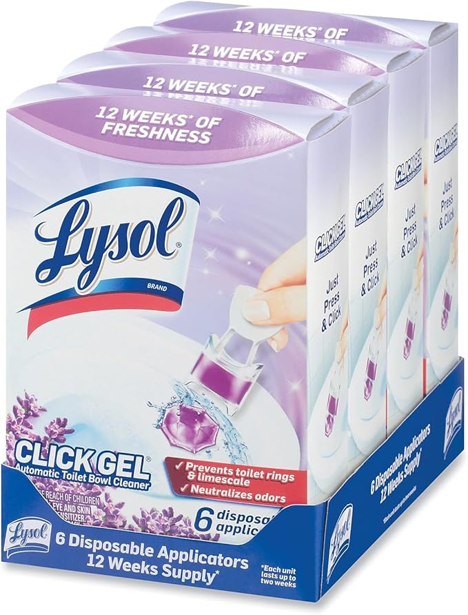 Lysol Click Gel Automatic Toilet Bowl Cleaner, Toilet Gel Stamp, Toilet Freshener, Bathroom Essentials, Refreshing Lavender Scent, 6 Count (Pack of 1)