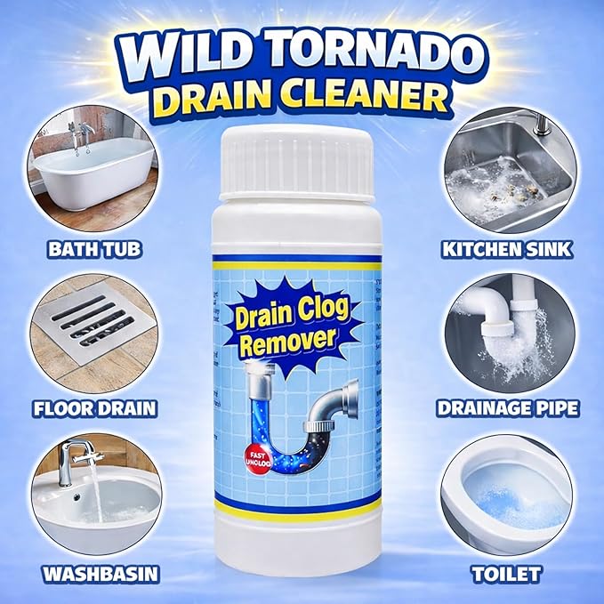 Wild Tornado Pipe Dredge, Powerful Sink and Drain Cleaner Powder, Fast Foaming Drain Cleaner for Kitchen and Pipes Cleaning Tool Clog Remover