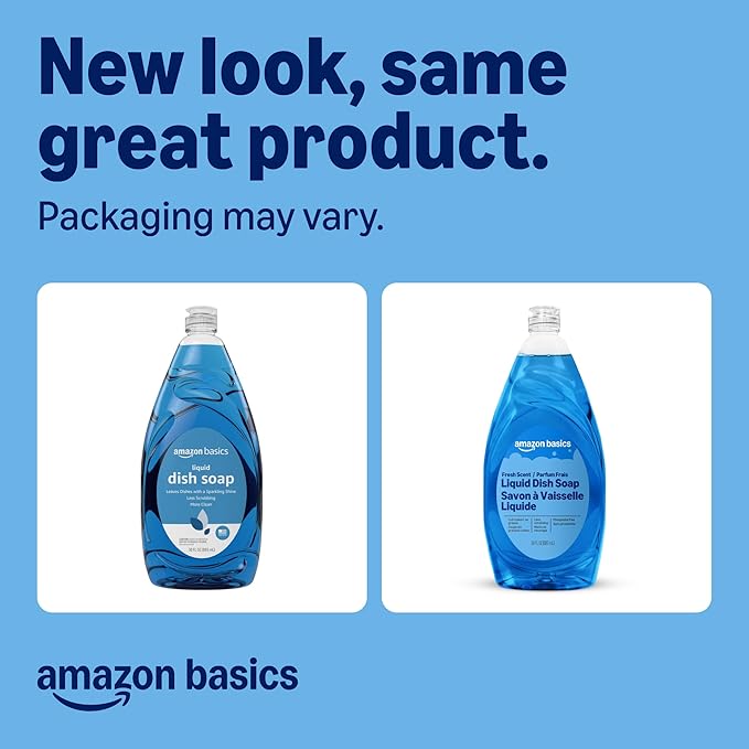 Amazon Basics Dish Soap, Fresh Scent, 30 fl oz, Pack of 8, Packaging May Vary
