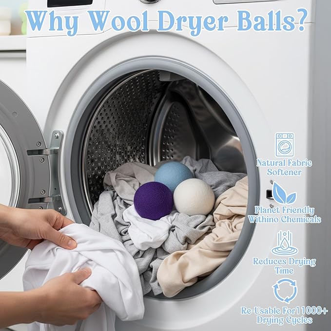 15 Pack Wool Dryer Balls, XL 3 Inch Reusable Laundry Natural No Lint Fabric Softener Ball, Replaces Dryer Sheets Wool Balls for Reduce Wrinkles Save Drying Time (Vivid Color)