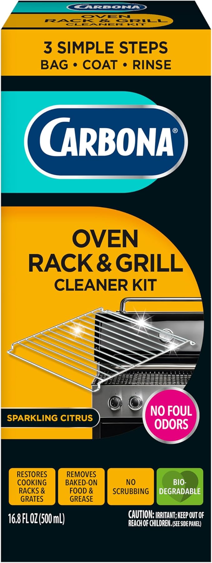 Carbona Oven Rack & Grill Cleaner | Eliminates Thick Grease & Build-Up | Griddle & BBQ Cleaning Solution | 16.8 Fl Oz, 1 Pack