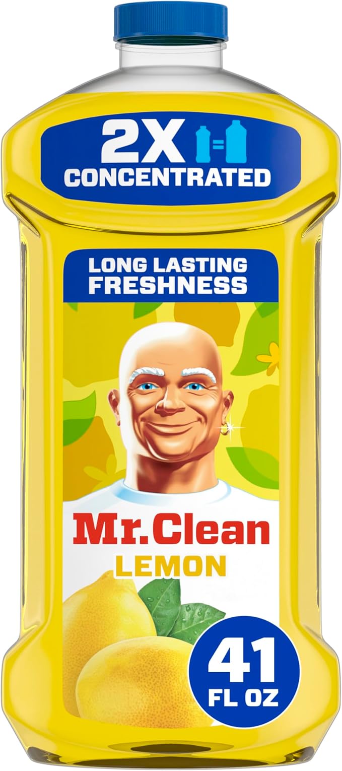Mr. Clean All Purpose Cleaner, Floor Cleaner for Mopping Home, Bathroom, & Kitchen, Cleaning Liquid for Mop & Bucket, Cleaning Supplies, Multi-Surface Dilutable, Lemon, 41oz