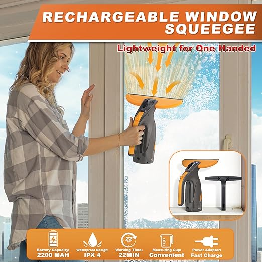 3-in-1 Window Vacuum Squeegee Cordless, Electric Window Squeegee Window Cleaner with Spray & Suction, Handheld Window Cleaning Tool, for Windows, Mirror, Glass, Car Windshield, Countertop, Tiles