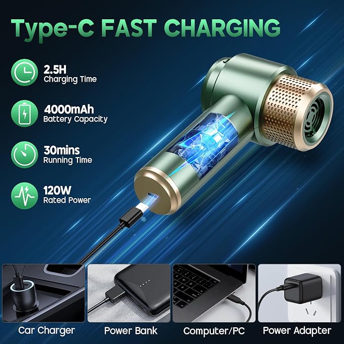 JONYJ Handheld Car Vacuum Cleaner, 16000PA Hand Held Vacuum Portable Cordless, 2 in 1 Air Duster and Vacuum Cleaner with LED Light, Multi-Nozzles, 120W High Power Mini Vacuum for Home, Pet, Office