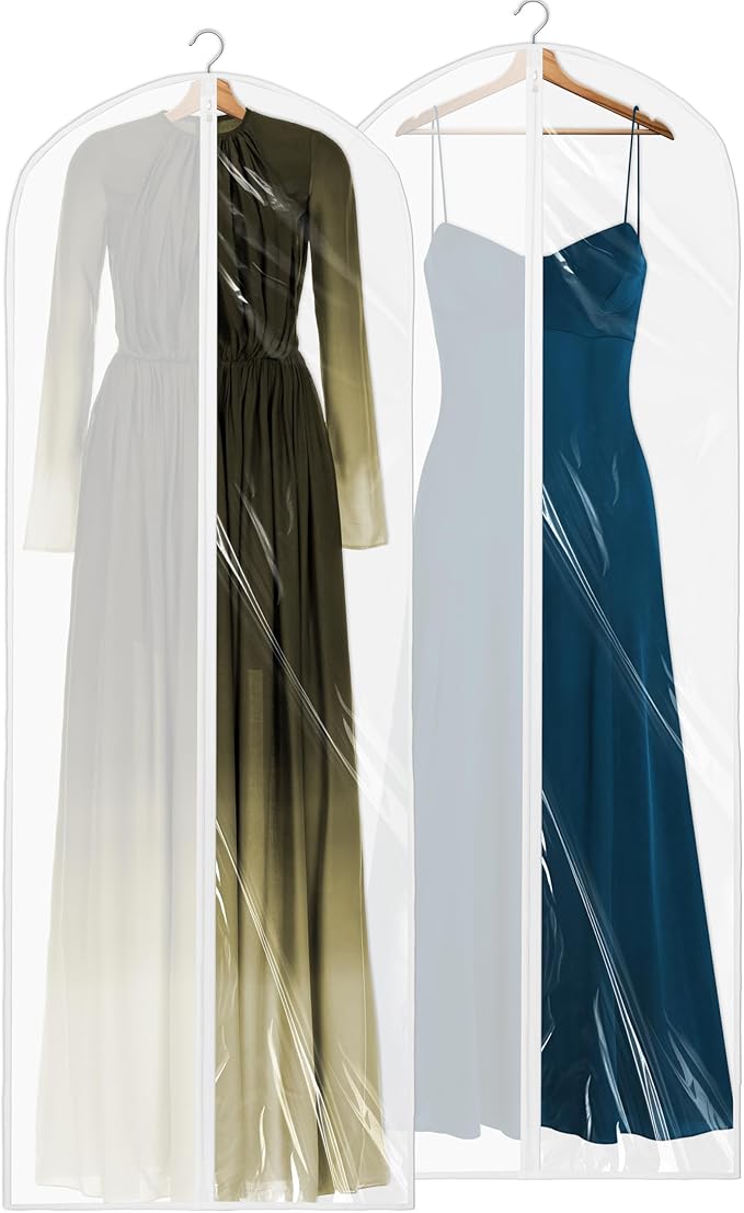 Simple Houseware 65-inch Clear Garment Bags with Zipper for Gowns, Suits, Dresses, Costumes, Uniforms, 2 Pack