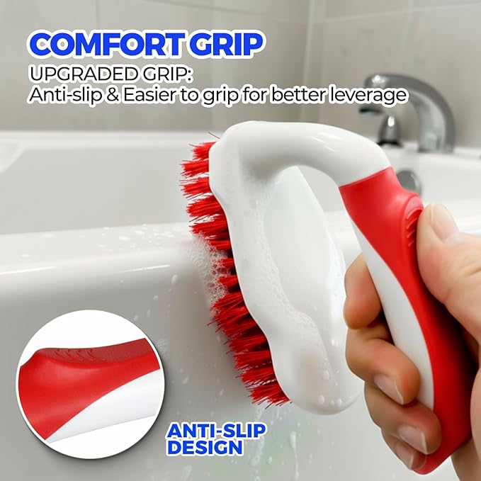Scrub Brush - 6 Pack, Scrub Brushes for Cleaning, Heavy-Duty Scrub Brush, Stiff Bristles Cleaning Brush, for Kitchen, Bathtub, Floor and Wall Surfaces, Red