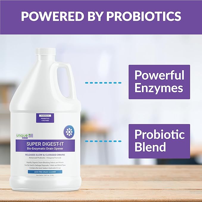Unique Super Digest-It Bio-Enzymatic Acid-Free Drain Opener and Clog Remover for Household Use (128 fl oz)