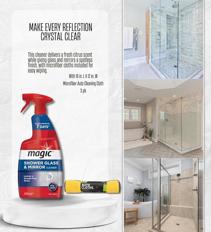 Magic Sprayway Glass Cleaner 28 oz Spray Bundle with Microfiber Towel – Removes Hard Water, Soap Scum, and Leaves Streak-Free Shine – Gift Set (2 Items)