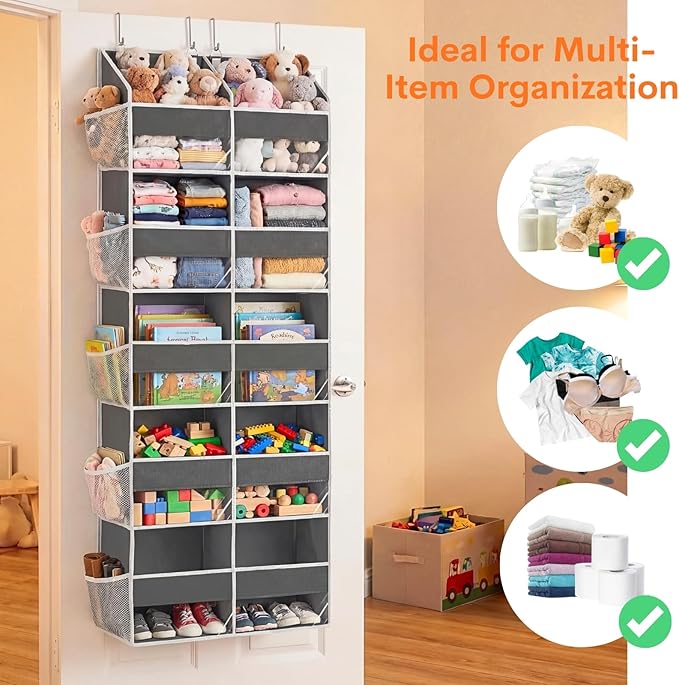 2 Pack Over the Door Organizer 5 Tiers, Extra Large Behind Door Storage of 10 Compartments, 80 lbs Weight Capacity Over Door Organizer, Door Hanging Organizer for Closet, Diaper Organizer,Room storage