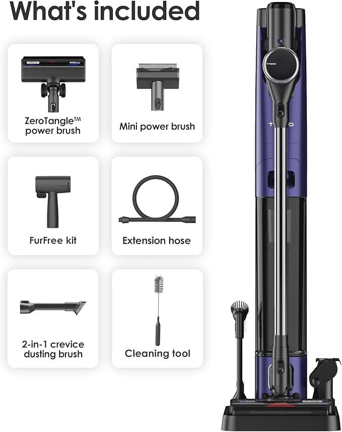 Tineco Cordless Vacuum Cleaner, Lightweight Stick Vacuum with Powerful Suction, ZeroTangle Brush with 3L Auto Dust Base for Hard Floor, Carpet & Pet Hair Pure ONE Station Furfree
