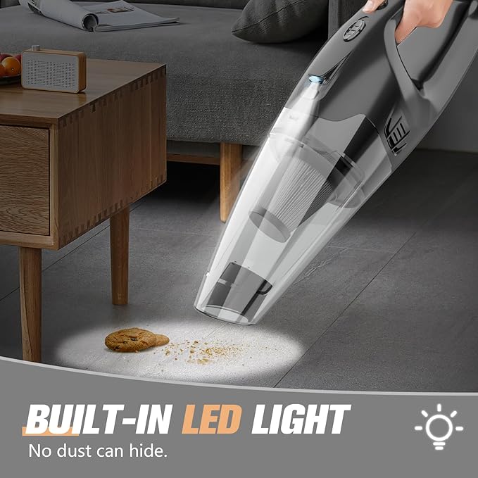 BSRCO Hand Vacuum Powerful Suction, Hand held Vacuum Cordless Rechargeable with LED
