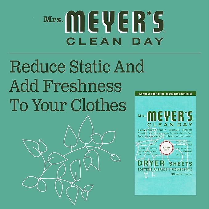 Mrs. Meyer's Clean Day Dryer Sheets, Basil Scent, (Pack of 3)