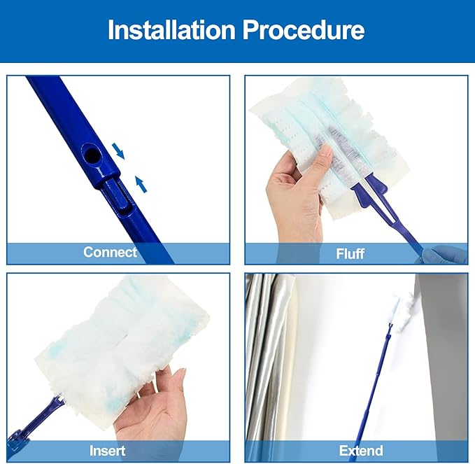 Replacement Handles Compatible with Swiffer Duster Refill, Swiffer Duster Extended Handle,Foldable & Extendable Dust Handle Only(Blue 5pcs)