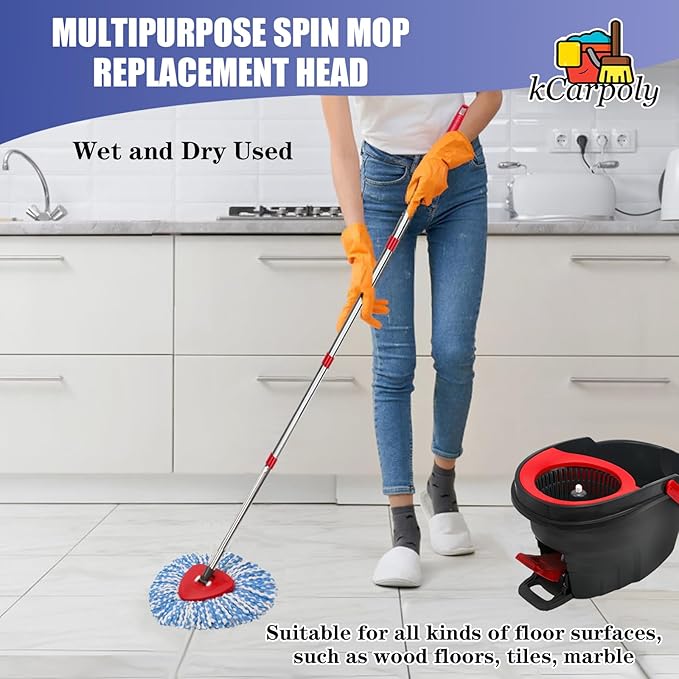 6+1 Pack Spin Mop Replacement Head Compatible with O Ceda EasyWring 1-Tank System, Dry Wet Used, Microfiber Mop Refills for 5.9in Core with Base (Blue)