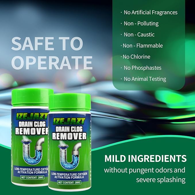 Drain Clog Remover Powder - Fast Acting Formula for All Drains, Kitchen, Bathroom, Sink & Shower - 100% Effective to Eliminate Hair, Grease, and Blockages - [1Pack ]